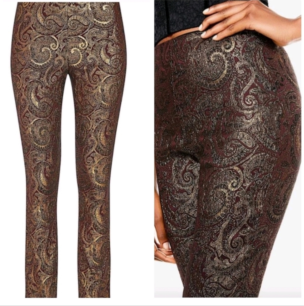 Alice + Olivia  Lamè Paisley Printed Straight Leg Pants Size 10 NWT - Picture 2 of 15